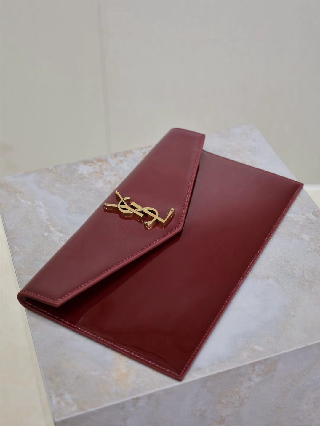 Saint Laurent Burgundy Patent Leather Bag
