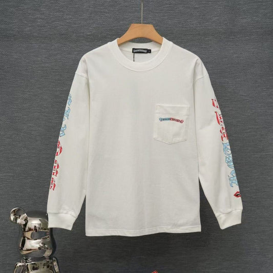 Chrome Hearts Classic Crewneck Long Sleeve T-Shirt in White/Red/Blue