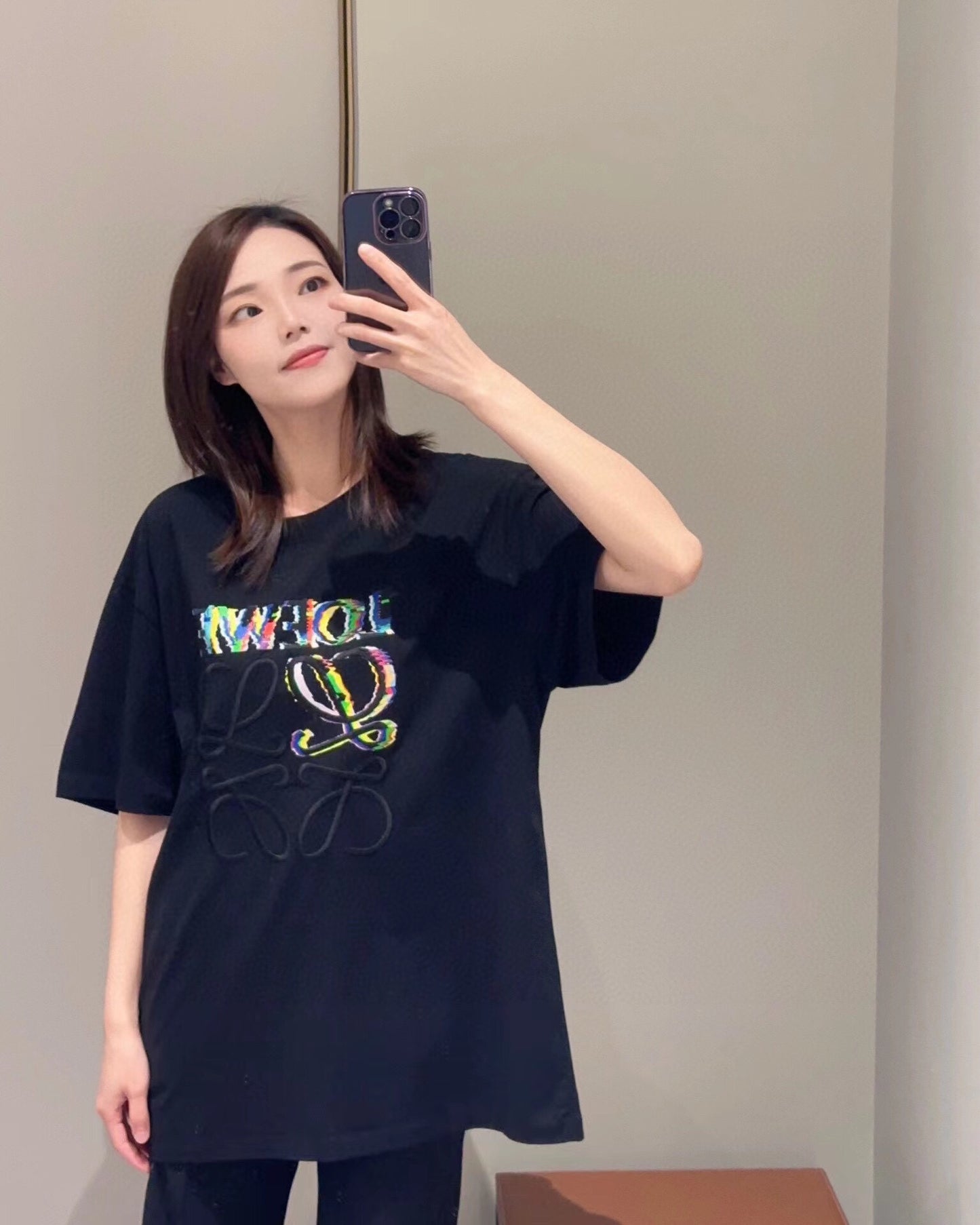 Loewe T-shirt with Colorful Logo (Black)