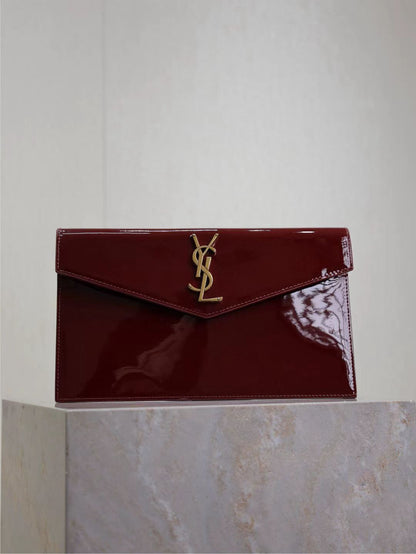 Saint Laurent Burgundy Patent Leather Bag