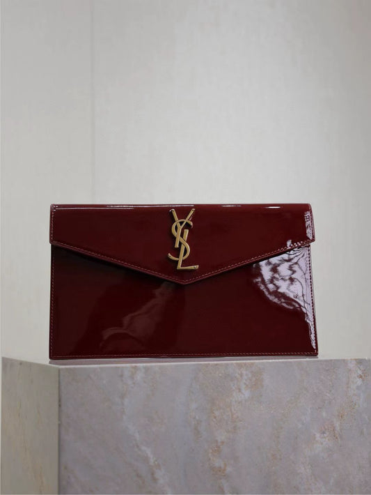 Saint Laurent Burgundy Patent Leather Bag
