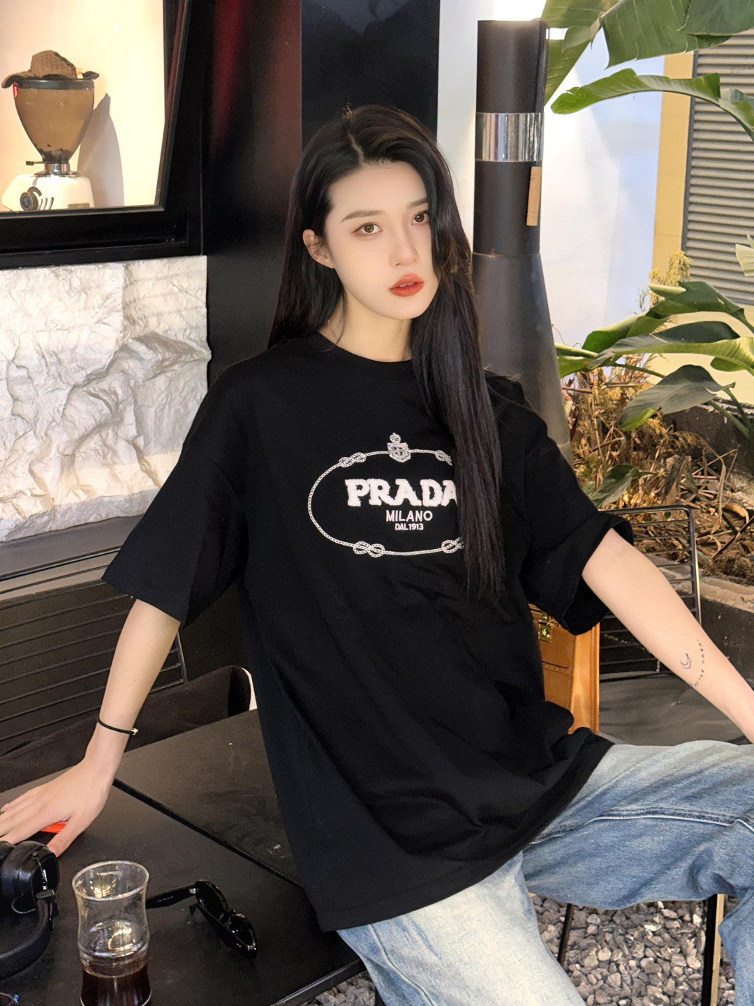 Pra*a milano black logo t-shirt