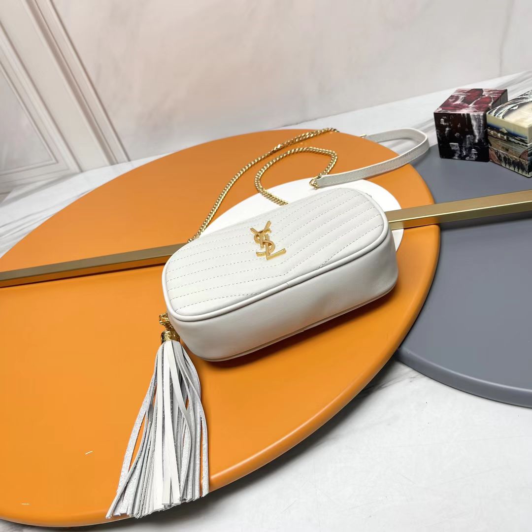Saint Laurent White Calfskin Camera Bag