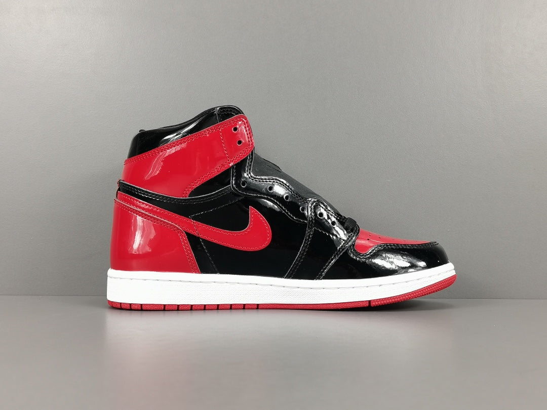 Sneaker, Jordan, Retro, High, OG, Patent Bred, Black, Red, Glossy, Iconic.