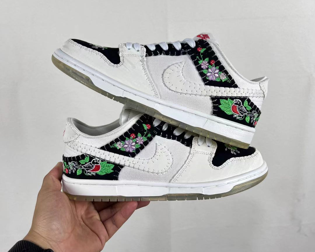 Nike Dunk Low “White/Black” – Embroidered Minimalism