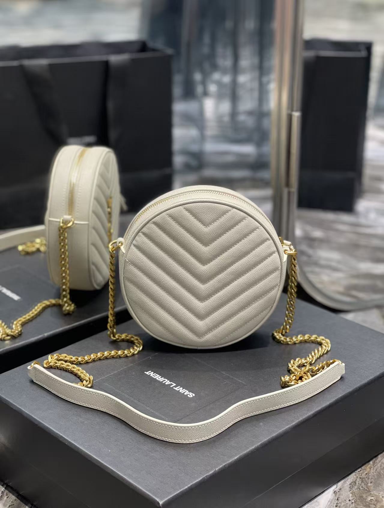 Saint Laurent White Small Round Bag