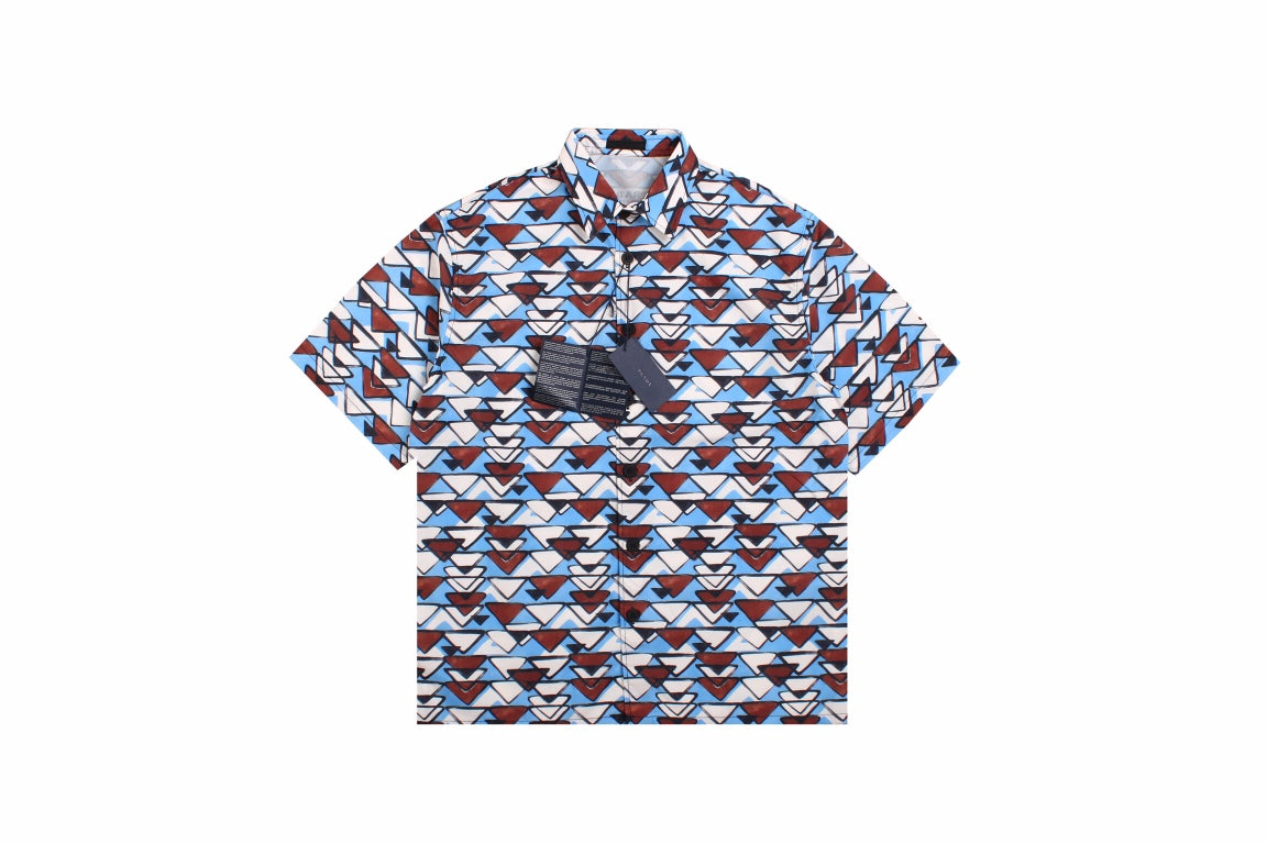 Ba*len*cia*ga patterned short sleeve shirt (blue/brown)