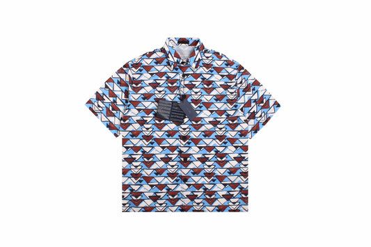 Balenciaga Patterned Short Sleeve Shirt (Blue/Brown)