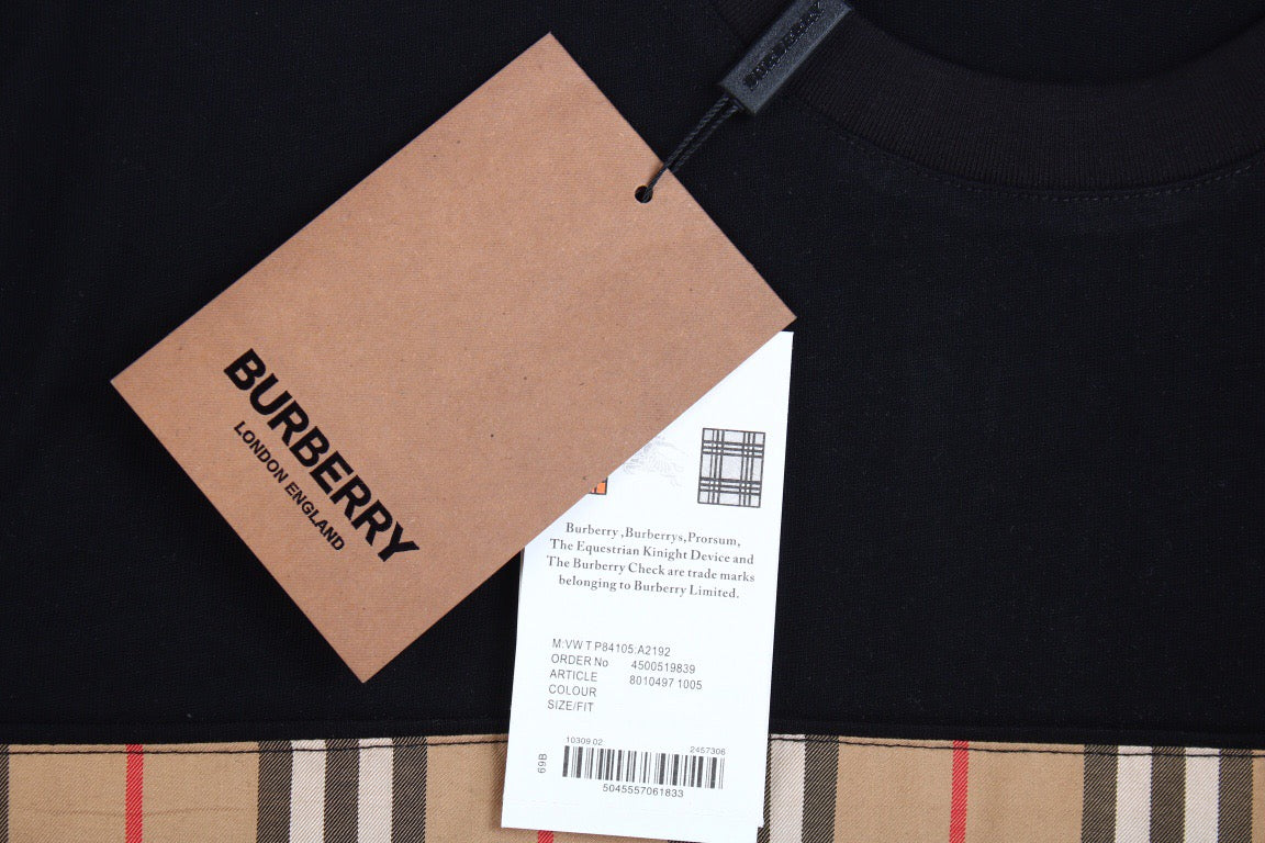 Burberry Check Panel T-Shirt (Black)