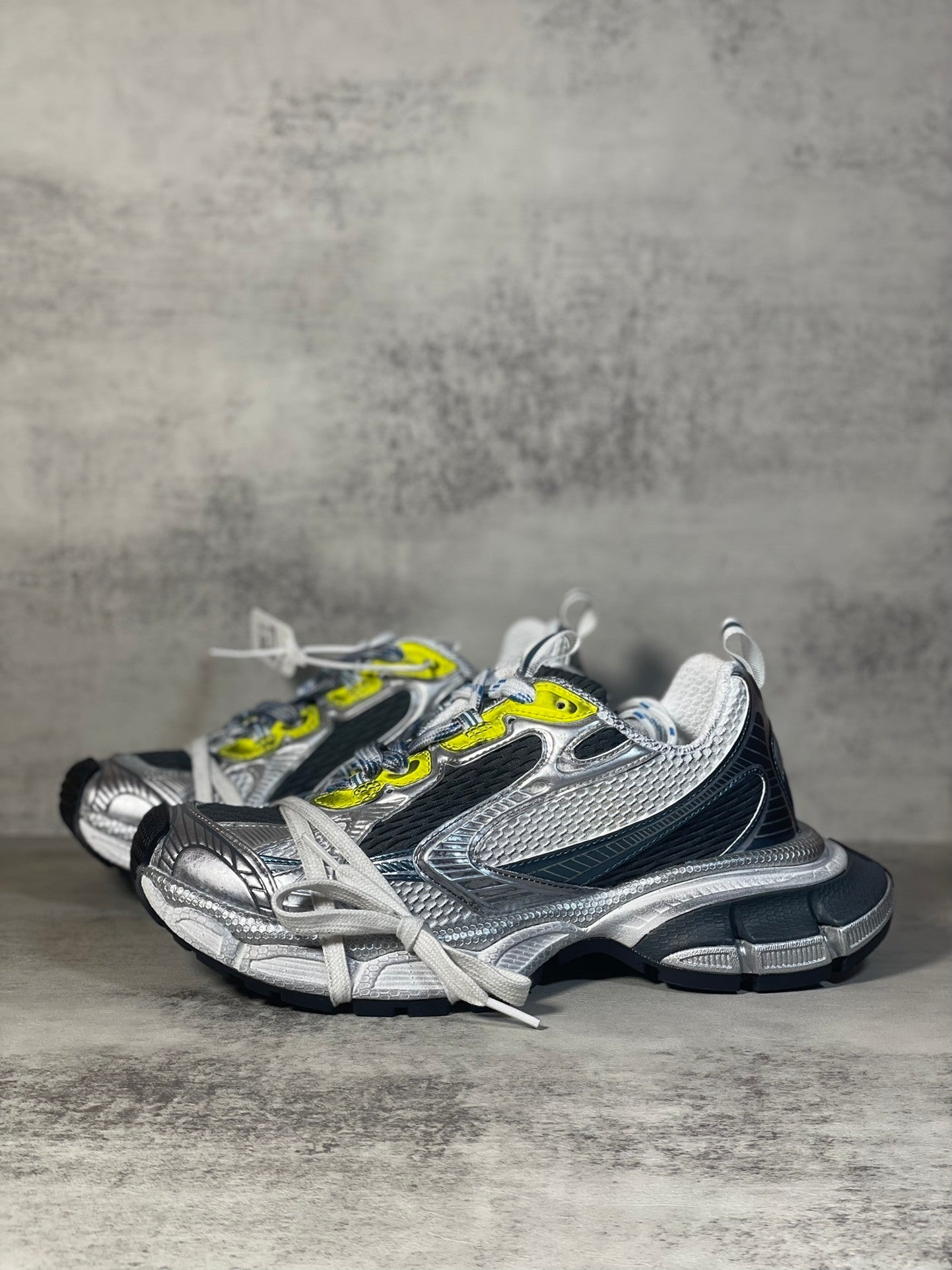 Balenciaga Sneaker in Silver/Yellow/Blue: Hyper-Chromatic Velocity