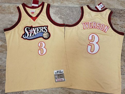ALLEN IVERSON PHILADELPHIA 76ERS GOLD THROWBACK JERSEY - Prime Reps