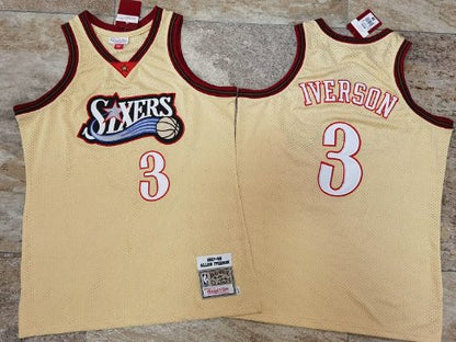 ALLEN IVERSON PHILADELPHIA 76ERS GOLD THROWBACK JERSEY - Prime Reps