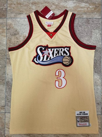 ALLEN IVERSON PHILADELPHIA 76ERS GOLD THROWBACK JERSEY - Prime Reps