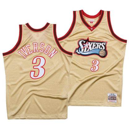 ALLEN IVERSON PHILADELPHIA 76ERS GOLD THROWBACK JERSEY - Prime Reps