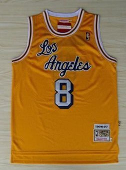 KOBE BRYANT #8 LOS ANGELES LAKERS YELLOW THROWBACK JERSEY - Prime Reps