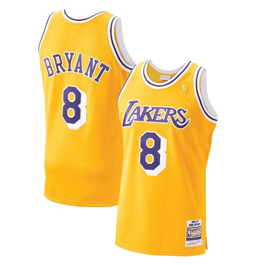 KOBE BRYANT #8 LOS ANGELES LAKERS YELLOW THROWBACK ROOKIE JERSEY - Prime Reps
