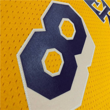 KOBE BRYANT #8 LOS ANGELES LAKERS YELLOW THROWBACK ROOKIE JERSEY (HEAT APPLIED) - Prime Reps