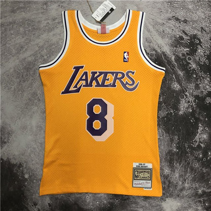 KOBE BRYANT #8 LOS ANGELES LAKERS YELLOW THROWBACK ROOKIE JERSEY (HEAT APPLIED) - Prime Reps
