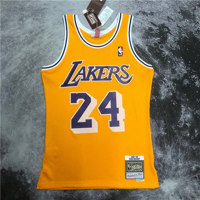 KOBE BRYANT LOS ANGELES LAKERS #24 YELLOW THROWBACK JERSEY (HEAT APPLIED) - Prime Reps