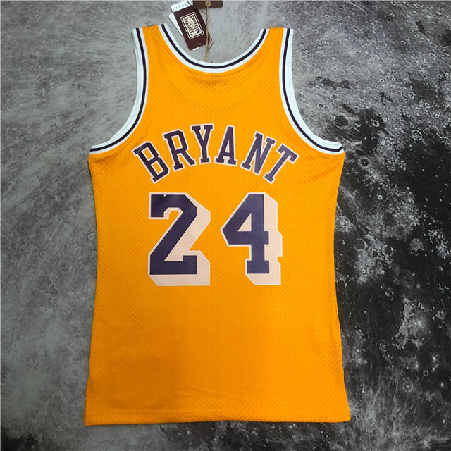 KOBE BRYANT LOS ANGELES LAKERS #24 YELLOW THROWBACK JERSEY (HEAT APPLIED) - Prime Reps