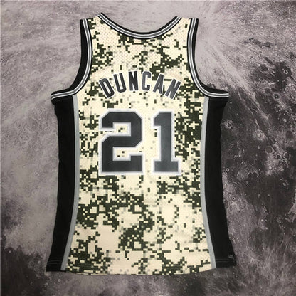TIM DUNCAN SAN ANTONIO SPURS CAMO THROWBACK JERSEY (HEAT APPLIED) - Prime Reps