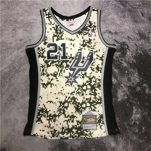 TIM DUNCAN SAN ANTONIO SPURS CAMO THROWBACK JERSEY (HEAT APPLIED) - Prime Reps